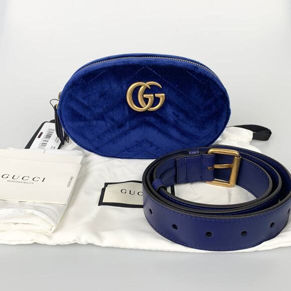 NWT Gucci GG Marmont Quilted Waist Bag Belt Bag Navy - Picture 2 of 16